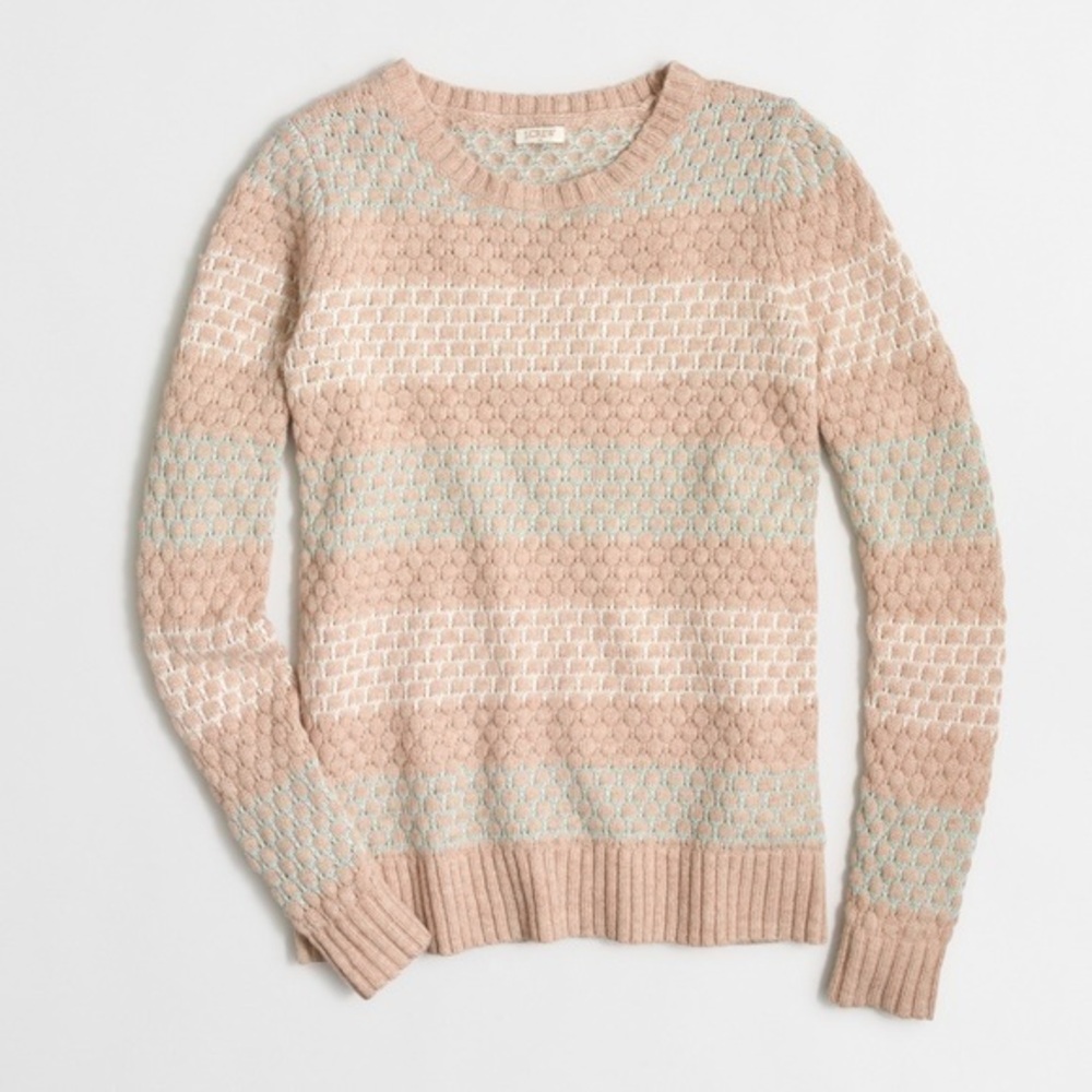 J.Crew Striped Honeycomb-Stitch Lambswool Crewneck Sweater Sz Small